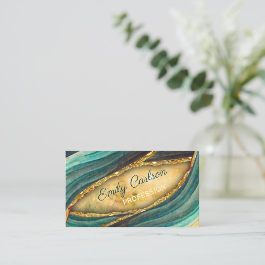 Stijlvolle groene smaragdkunst faux goudglitter visitekaartje (Staand voorkant)