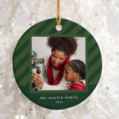 Stijlvolle Groene Streep Eenvoudige Foto Kerstmis Keramisch Ornament