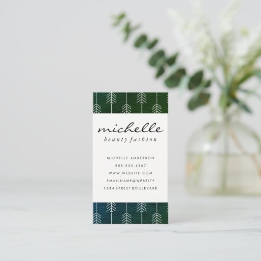 Stijlvolle groene trim / pijlen visitekaartje (Staand voorkant)
