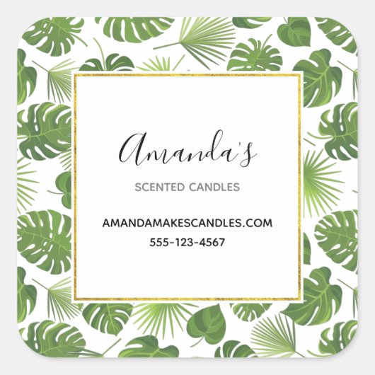 Stijlvolle groene tropische bladeren Patroonbusine Vierkante Sticker (Voorkant)