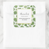 Stijlvolle groene tropische bladeren Patroonbusine Vierkante Sticker (Tas)