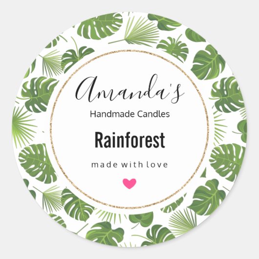 Stijlvolle groene tropische bladerpatroonkaars ronde sticker (Voorkant)