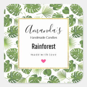 Stijlvolle groene tropische bladerpatroonkaars vierkante sticker