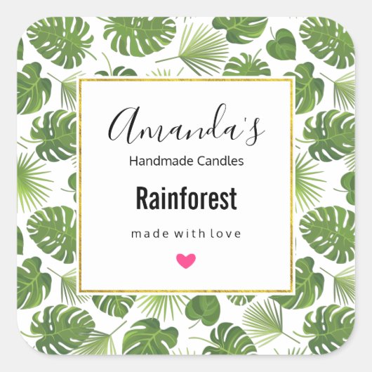 Stijlvolle groene tropische bladerpatroonkaars vierkante sticker (Voorkant)