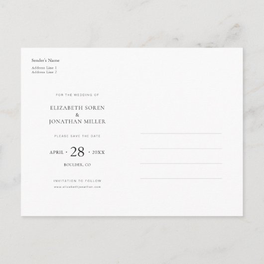 Stijlvolle groene typografie Foto Sla de datum op Uitnodiging Briefkaart (Achterkant)