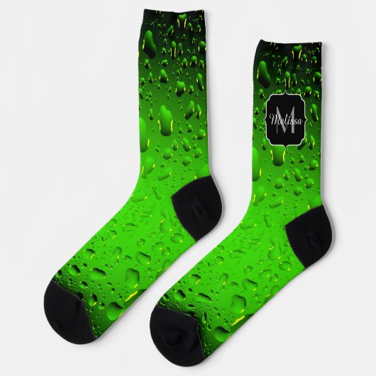 Stijlvolle, groene waterdruppels Monogram Sokken (Links)