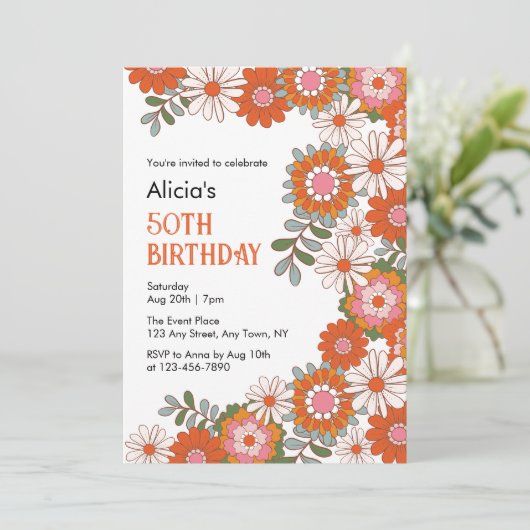 Stijlvolle Groovy Hippie Bloem & Blad Verjaardag Kaart (Staand voorkant)