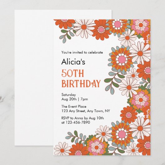 Stijlvolle Groovy Hippie Bloem & Blad Verjaardag Kaart (Voorkant / Achterkant)