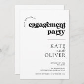 Stijlvolle Groovy Retro Zwart Wit Verlovingsfeest Kaart (Voorkant / Achterkant)