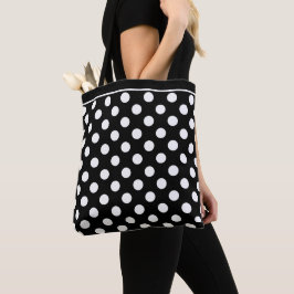 Stijlvolle grote witte stippen patroon op zwart tote bag