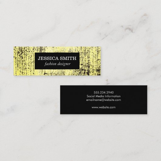 Stijlvolle Grunge Gele Textuur Mini Visitekaartje (Voorkant / Achterkant)