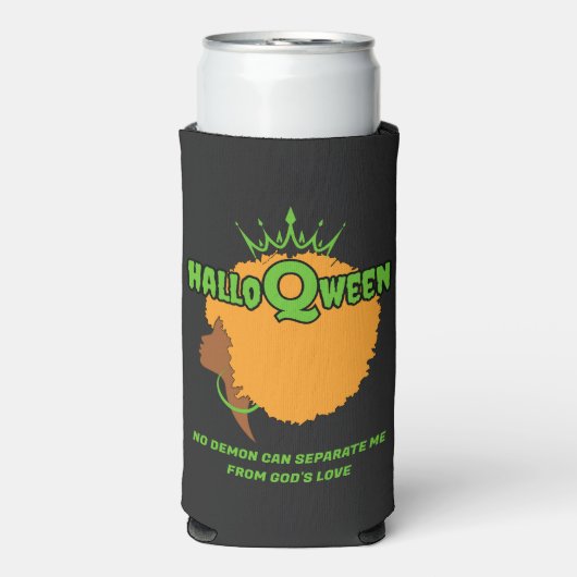 Stijlvolle HALLOQUEEN Afro Queen Halloween Seltzer Blikjeskoeler (Seltzer Voorkant)