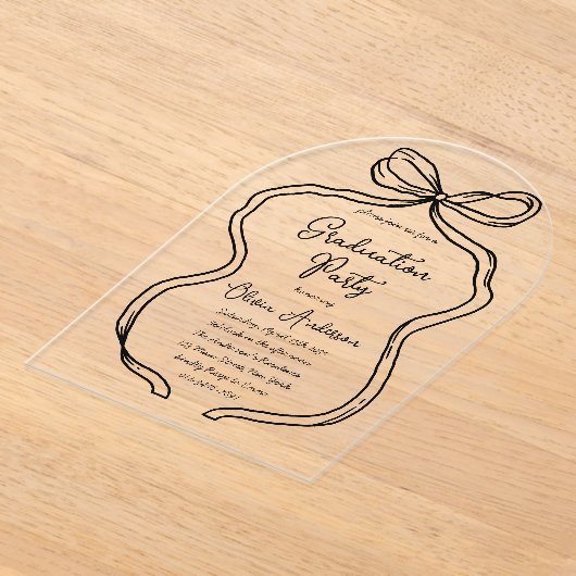 Stijlvolle Hand getrokken Bow & Script Graduation  Acryl Uitnodigingen (Laagn)