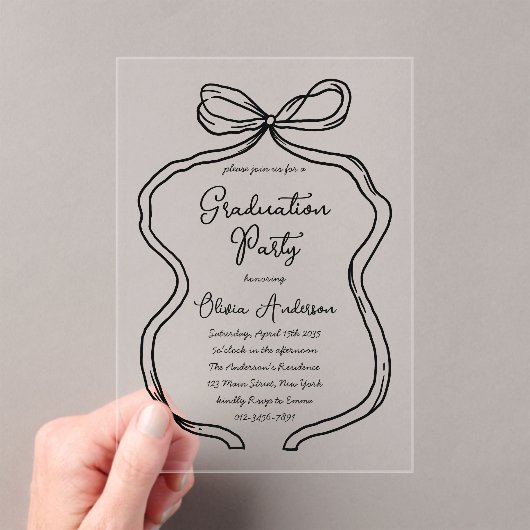 Stijlvolle Hand getrokken Bow & Script Graduation  Acryl Uitnodigingen (Insitu (Draagbaar))