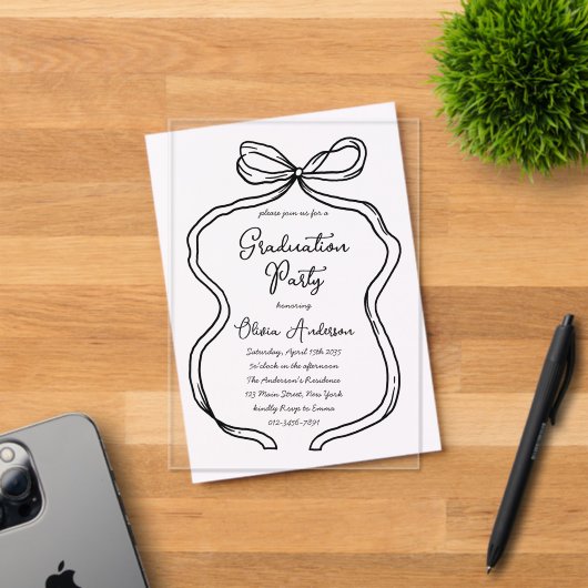 Stijlvolle Hand getrokken Bow & Script Graduation  Acryl Uitnodigingen (Insitu (Uitnodiging))