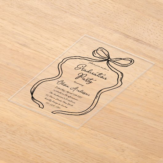 Stijlvolle Hand getrokken Bow & Script Graduation  Acryl Uitnodigingen (Laagn)