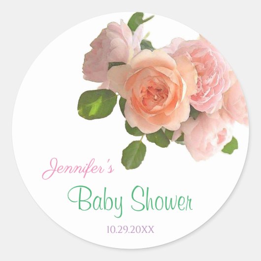 Stijlvolle Hand Script Baby shower Waterverf Flowe Ronde Sticker (Voorkant)