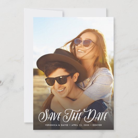 Stijlvolle handgeschreven foto slaat de datum op save the date (Voorkant)