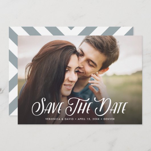Stijlvolle handgeschreven foto slaat de datum op save the date (Voorkant / Achterkant)