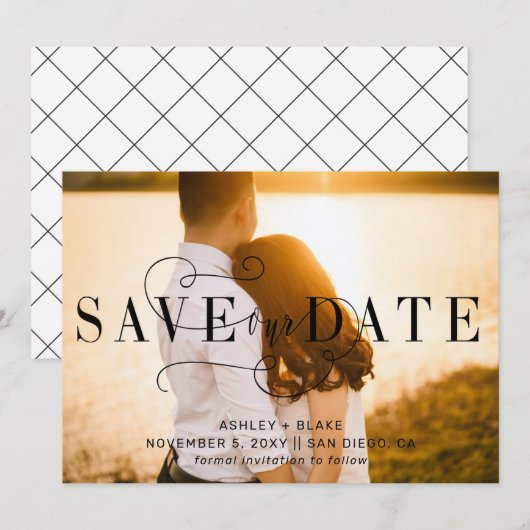 Stijlvolle handgeschreven kalligrafie foto slaat d save the date (Voorkant / Achterkant)