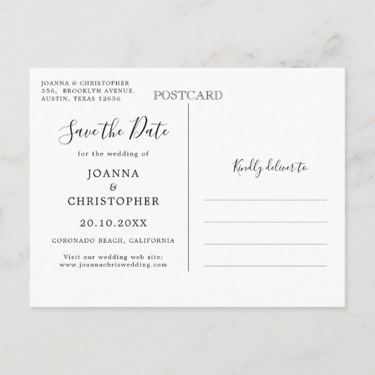 Stijlvolle handgeschreven save the date-ansichtkaa aankondigingskaart (Achterkant)