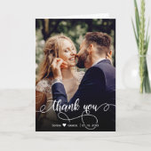 Stijlvolle handgeschreven script bruiloft foto Dan Bedankkaart (Voorkant)