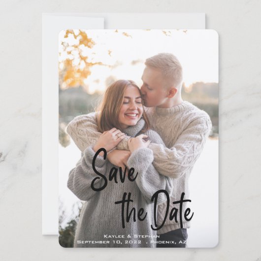 Stijlvolle handgeschreven script persoonlijke foto save the date (Voorkant)