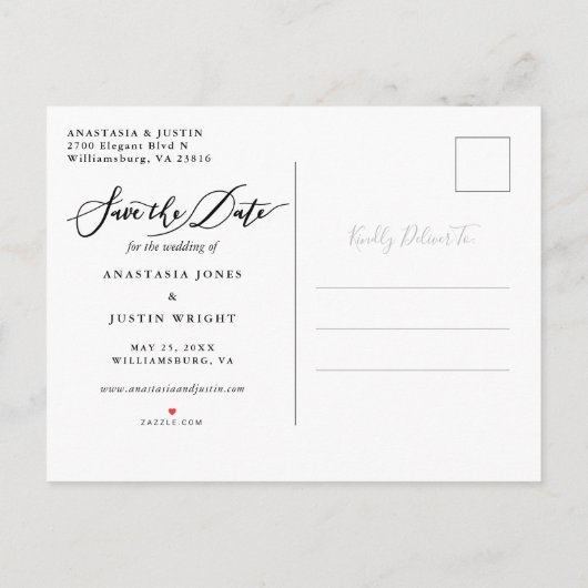 Stijlvolle handgeschreven scriptfoto opslaan Datum Aankondigingskaart (Achterkant)