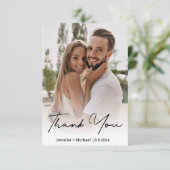 stijlvolle, handgeschreven trouwfoto bedankkaart (Staand voorkant)