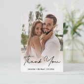 stijlvolle, handgeschreven trouwfoto bedankkaart (Staand voorkant)