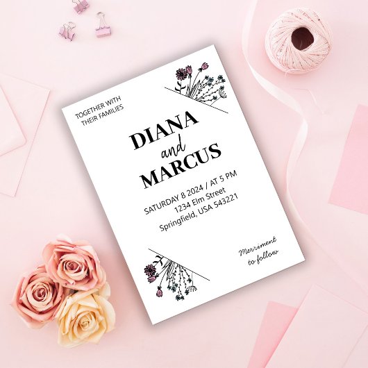 Stijlvolle handgetekende bloemen kaart