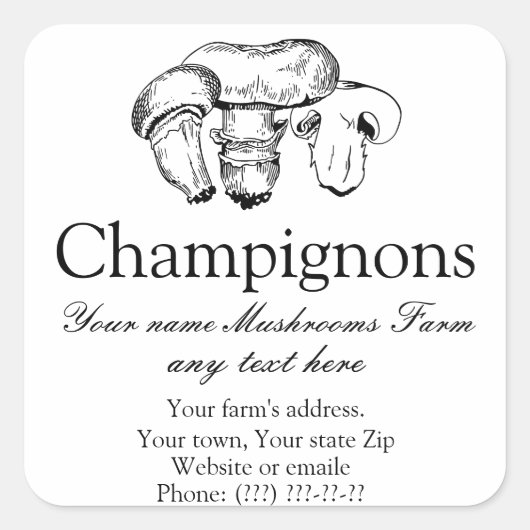 Stijlvolle handgetekende Champignons Champignons M Vierkante Sticker (Voorkant)