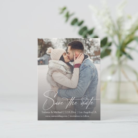 Stijlvolle handtekening script fade foto Sla de da Briefkaart (Staand voorkant)