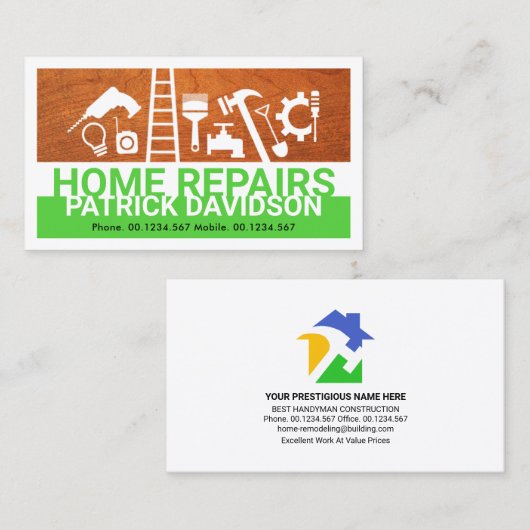 Stijlvolle Handyman Signage Master Builder Visitekaartje (Voorkant / Achterkant)