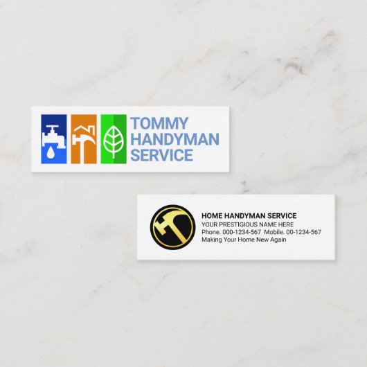 Stijlvolle Handyman Tools Pictogram Panel Mini Visitekaartje (Voorkant / Achterkant)