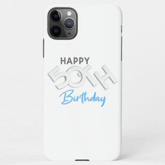 Stijlvolle Happy 50th Birthday Typografie iPhone Hoesje (Achterkant)