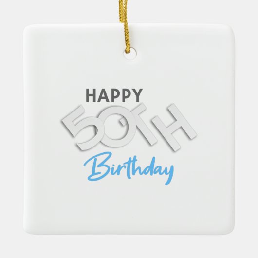 Stijlvolle Happy 50th Birthday Typografie Keramisch Ornament (Voorkant)
