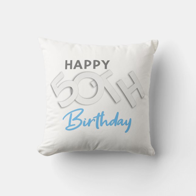 Stijlvolle Happy 50th Birthday Typografie Kussen (Voorkant)