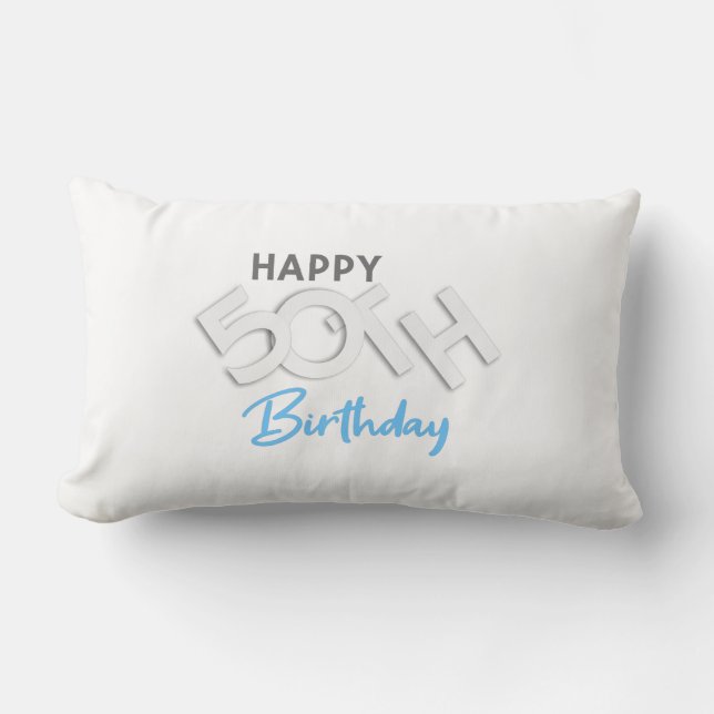 Stijlvolle Happy 50th Birthday Typografie Kussen (Voorkant)
