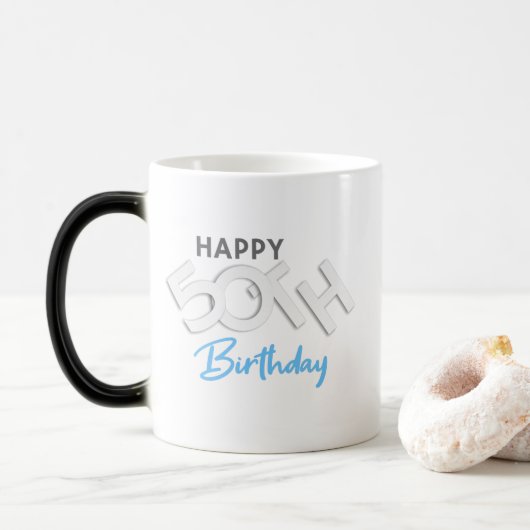 Stijlvolle Happy 50th Birthday Typografie Magische Mok (Met donut)