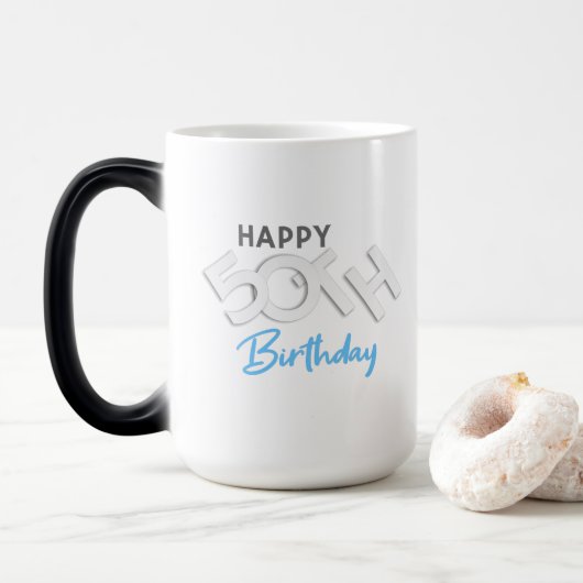Stijlvolle Happy 50th Birthday Typografie Magische Mok (Met donut)