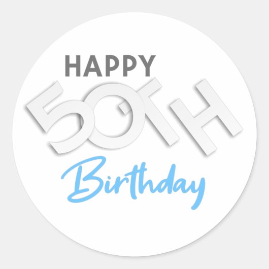 Stijlvolle Happy 50th Birthday Typografie Ronde Sticker (Voorkant)
