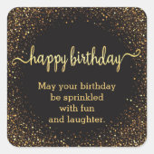Stijlvolle Happy Birthday Goud en zwarte glitters Vierkante Sticker (Voorkant)