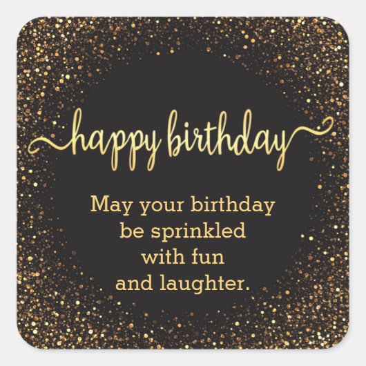 Stijlvolle Happy Birthday Goud en zwarte glitters Vierkante Sticker (Voorkant)