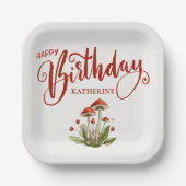 Stijlvolle Happy Birthday Retro Mushroom Papieren Bordje (Voorkant)