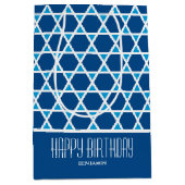 Stijlvolle Happy Birthday Star Patroon Blauw Custo Medium Cadeauzakje (Voorkant)