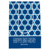 Stijlvolle Happy Birthday Star Patroon Blauw Custo Medium Cadeauzakje (Achterkant)