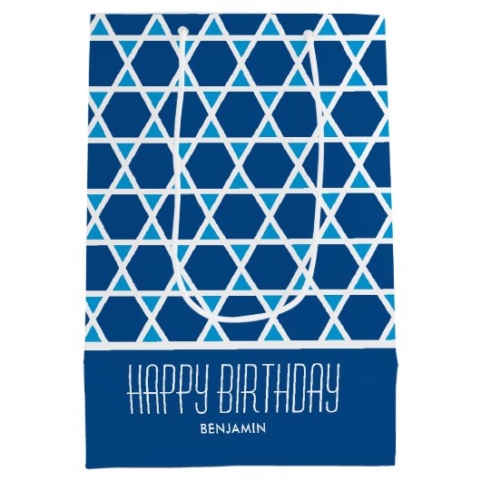 Stijlvolle Happy Birthday Star Patroon Blauw Custo Medium Cadeauzakje (Achterkant)