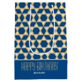 Stijlvolle Happy Birthday Star Patroon Navy Custom Medium Cadeauzakje (Achterkant)