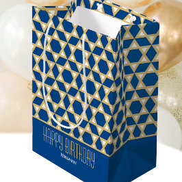 Stijlvolle Happy Birthday Star Patroon Navy Custom Medium Cadeauzakje